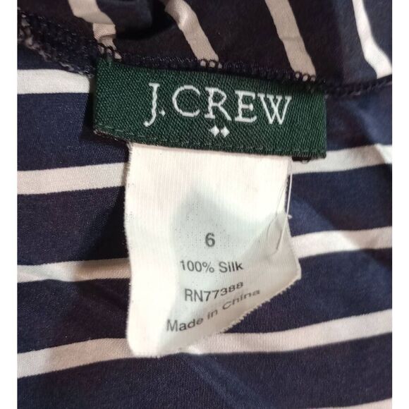 J Crew Shirt Ladies 6‎ Navy White Stripe Sleeveless Razorback 100% Silk - Picture 5 of 6